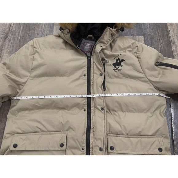 Beverly Hills Polo Club Old Money Beige Puffer Jacket with Faux Fur Hood Size XL - Picture 7 of 8